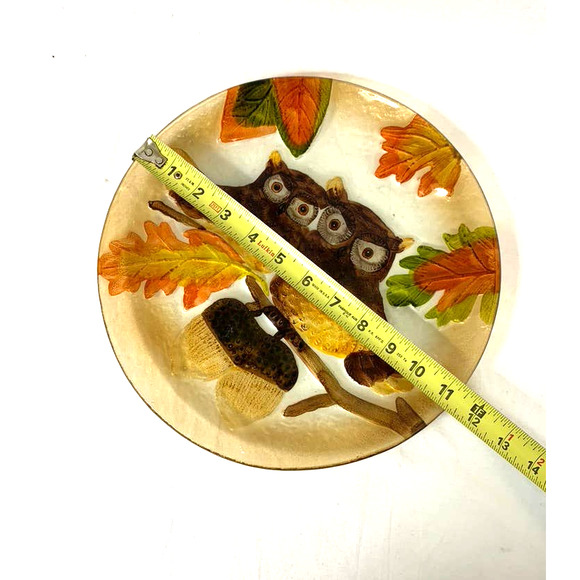 Vintage Glass Owls And Acorns Fall Decor Plate Platter 11.25" - Picture 5 of 5